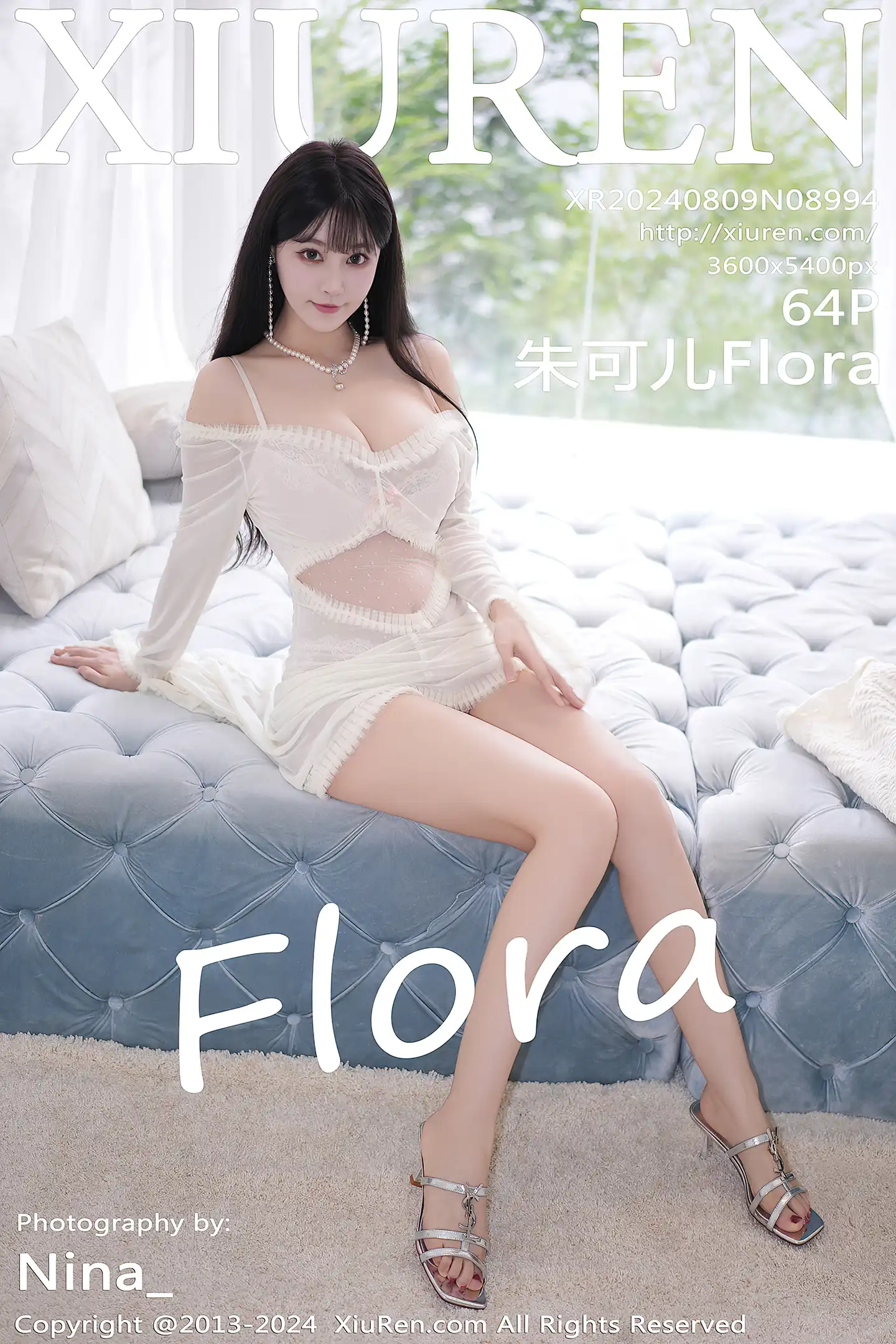 [XiuRen秀人网]VOL.8994 女神朱可儿Flora性感白色情趣服饰配蓝尾巴秀丰满身材诱惑写真64P-秀人网官方网站